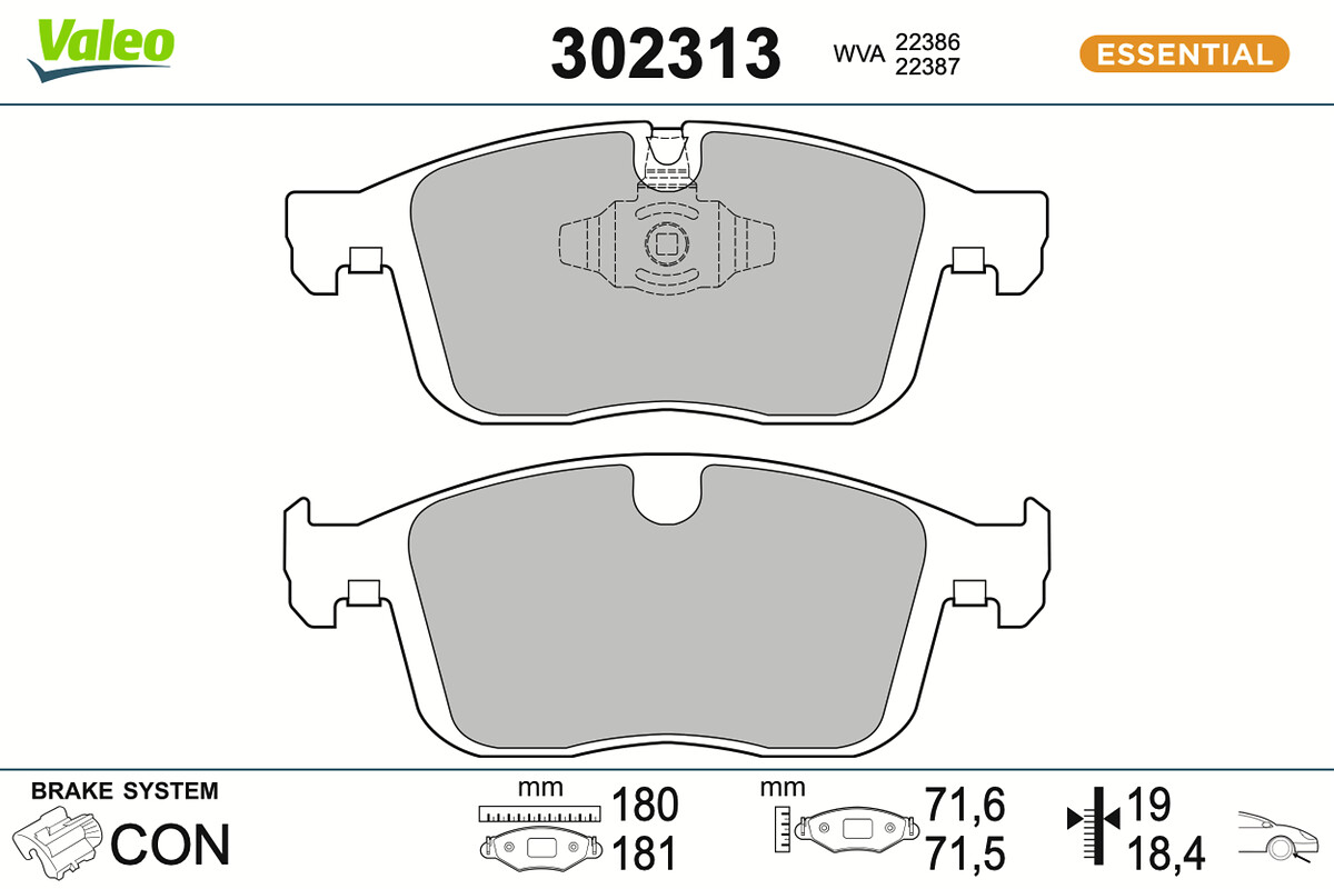 VALEO Bremseklodser 302313 foraksel for VOLVO VOLVO ASIA