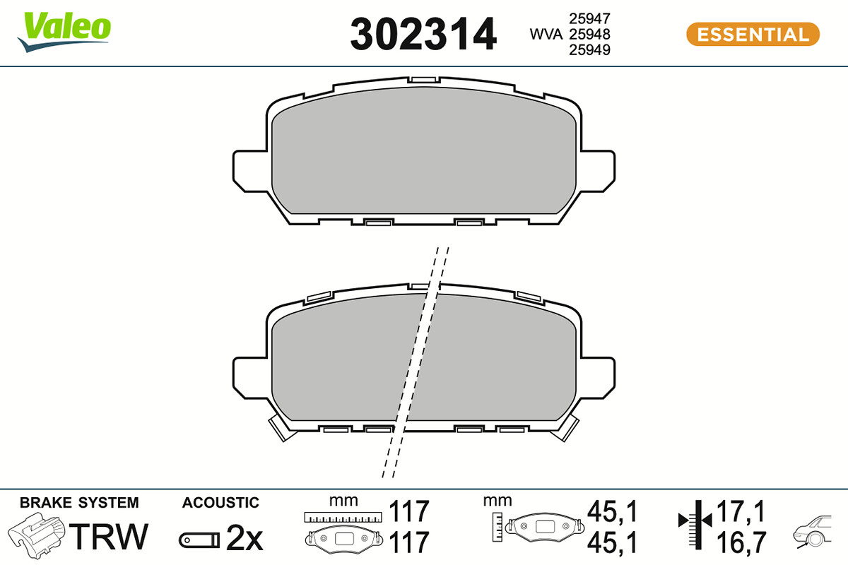 VALEO Bremseklodser 302314 bagaksel for HONDA HONDA (GAC)