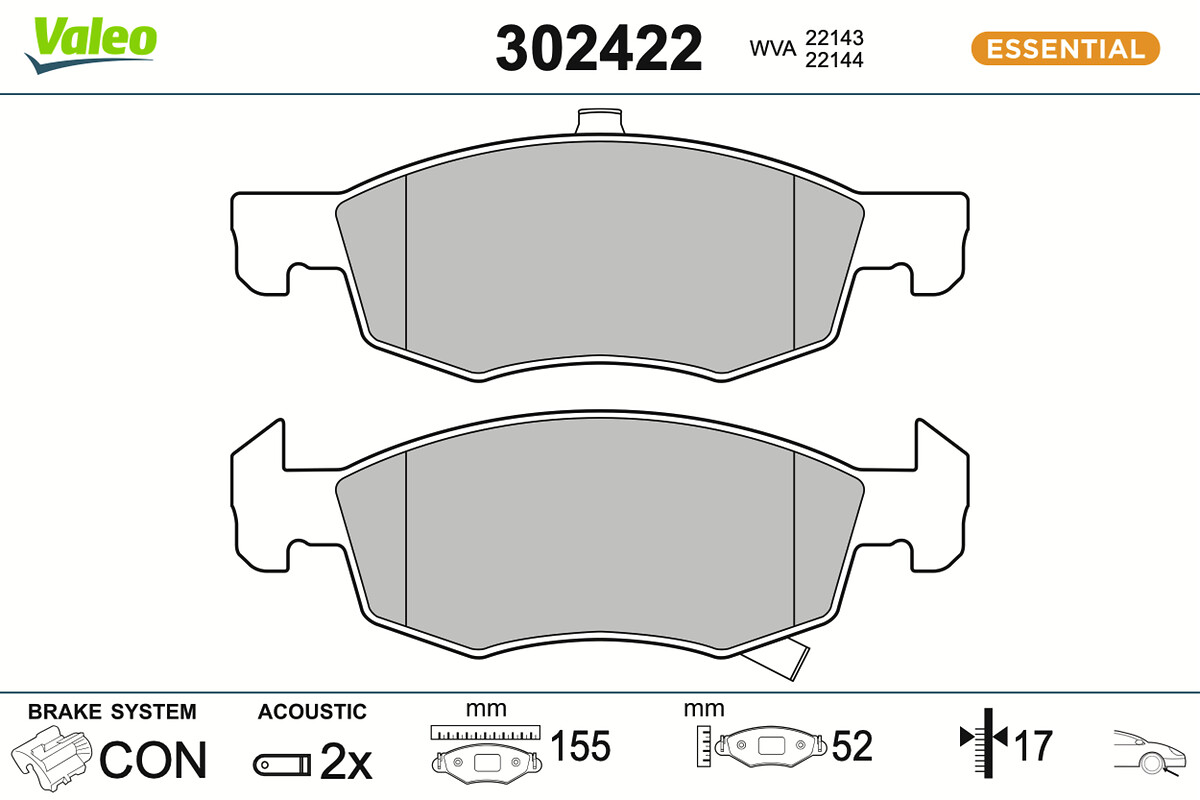 VALEO Bremseklodser 302422 foraksel for OPEL VAUXHALL