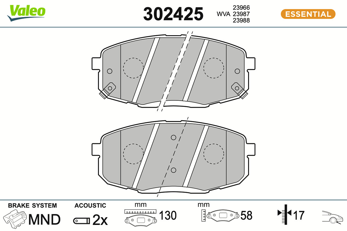 VALEO Bremseklodser 302425 foraksel for KIA