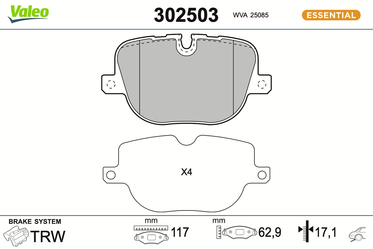VALEO Bremseklodser 302503 bagaksel for LAND ROVER