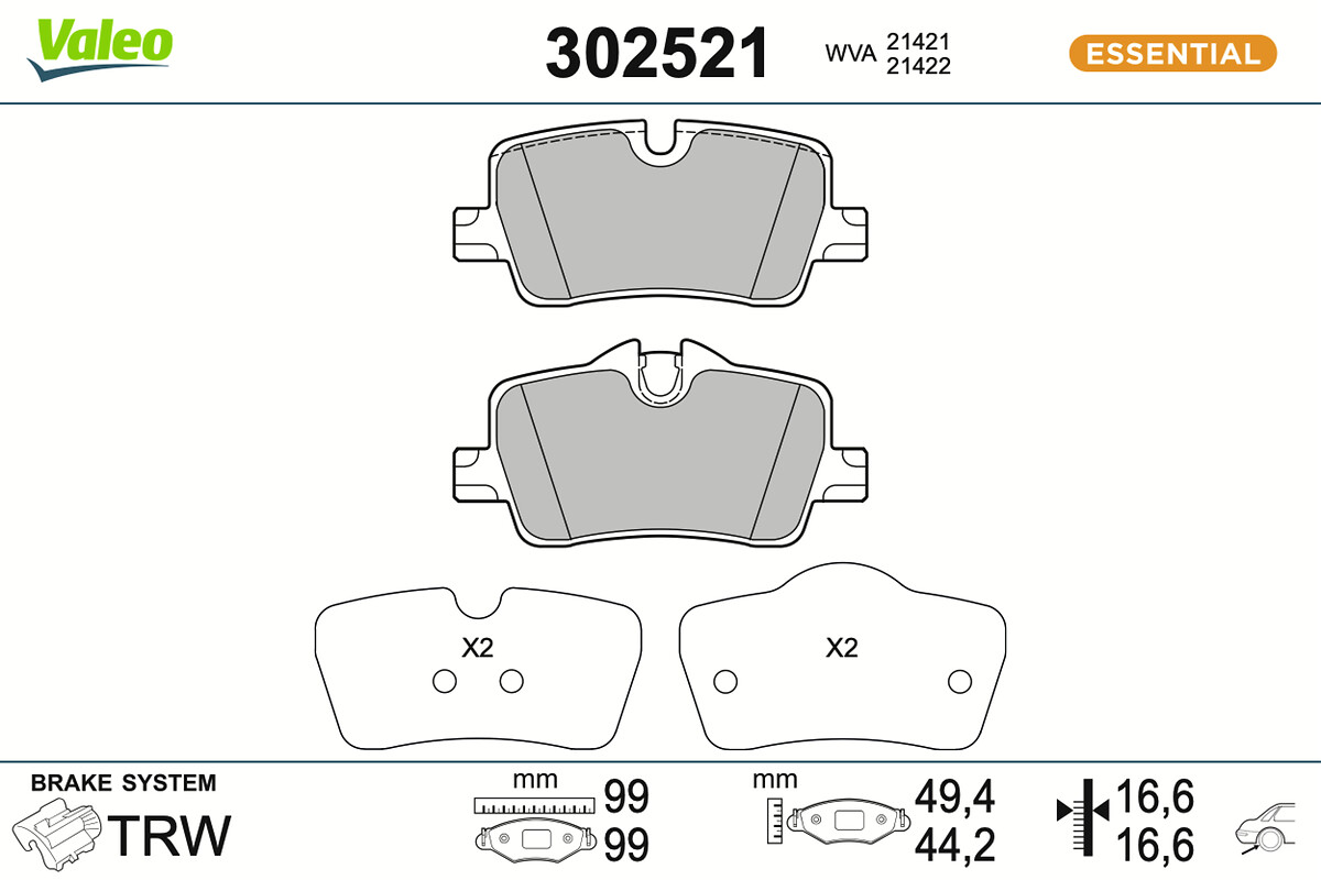VALEO Bremseklodser 302521 bagaksel for BMW (BRILLIANCE)