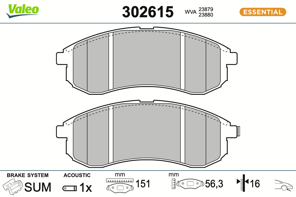 VALEO Bremseklodser 302615 foraksel for MITSUBISHI
