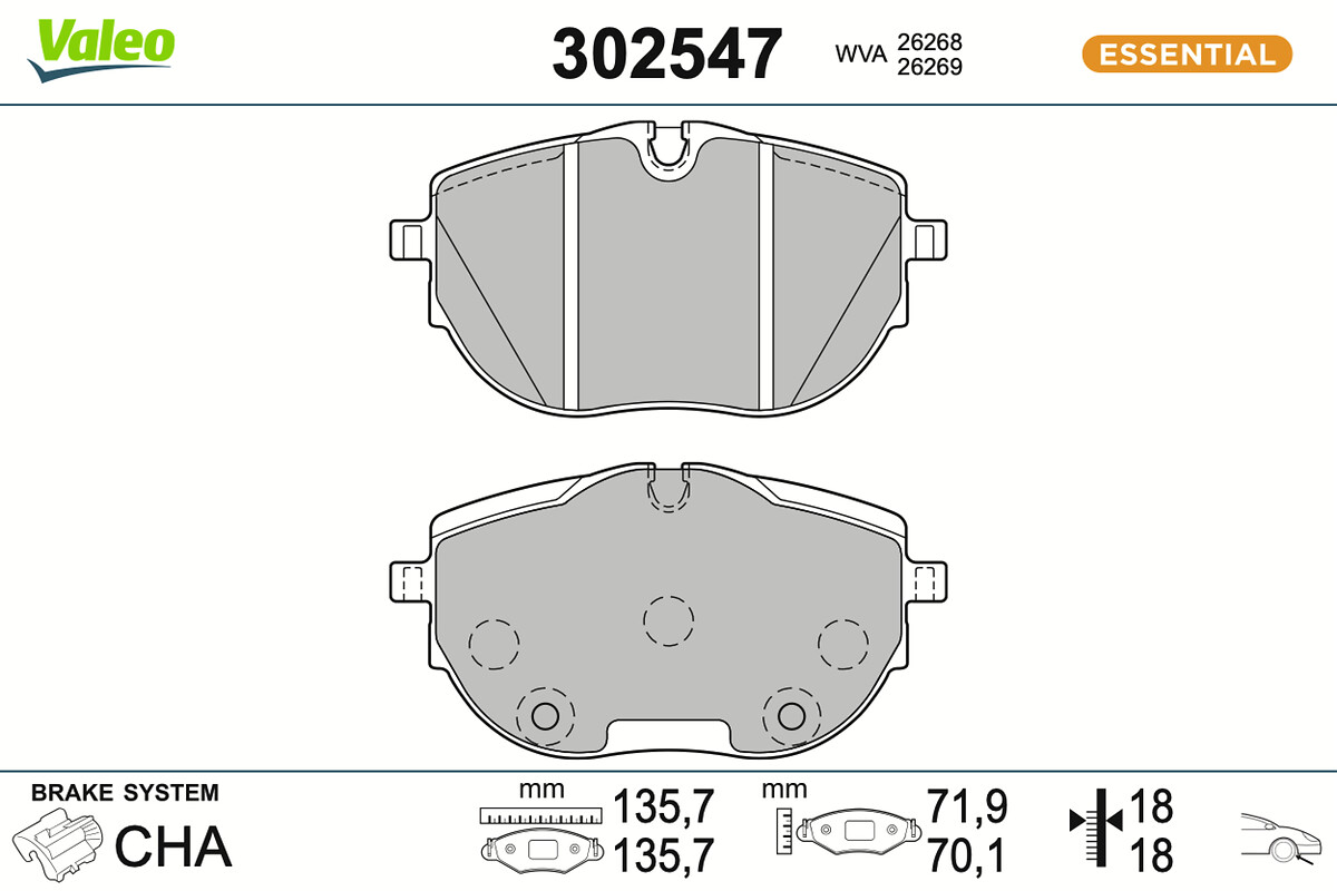 VALEO Bremseklodser 302547 foraksel for VW