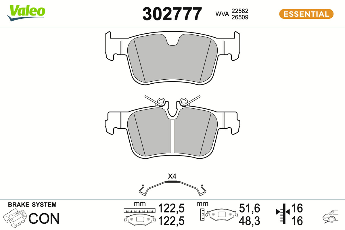 VALEO Bremseklodser 302777 bagaksel for VOLVO ASIA