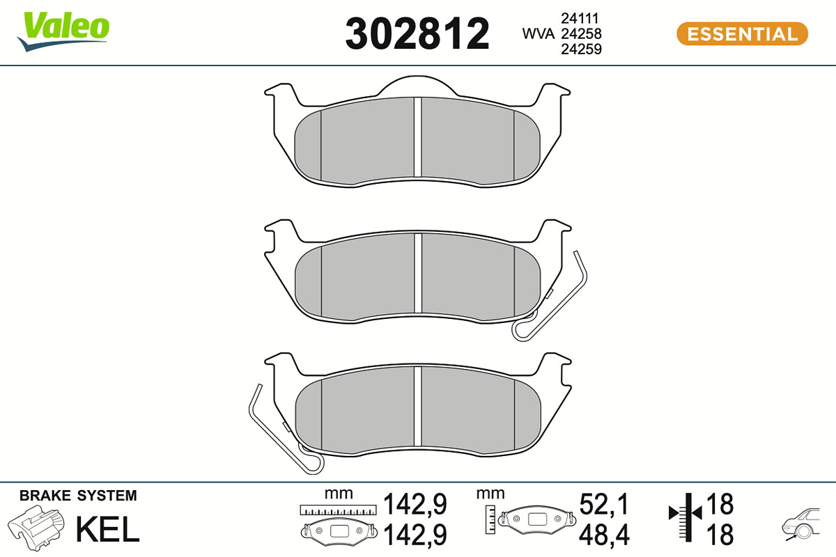 VALEO Bremseklodser 302812 bagaksel for KAWEI AUTO JEEP
