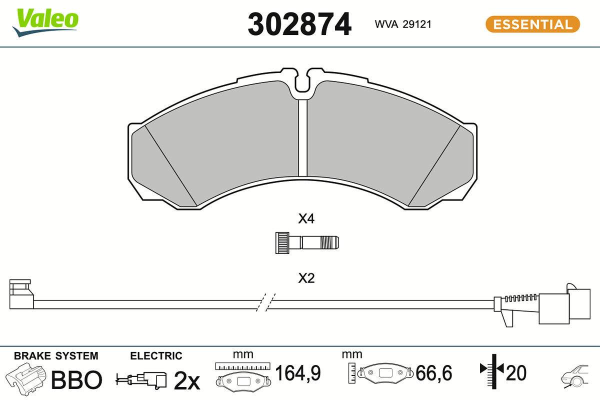 VALEO Bremseklodser 302874 bagaksel for IVECO