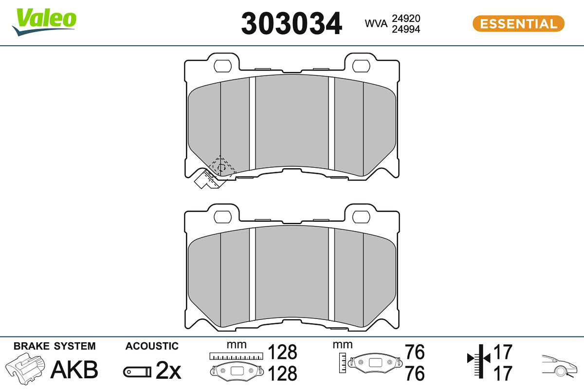 VALEO Bremseklodser 303034 foraksel for INFINITI