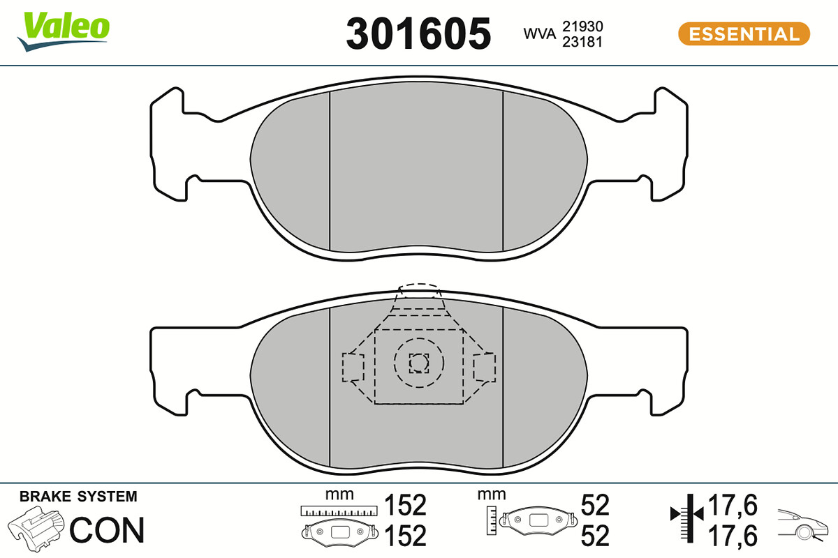 VALEO Bremseklodser 301605 foraksel for LANCIA