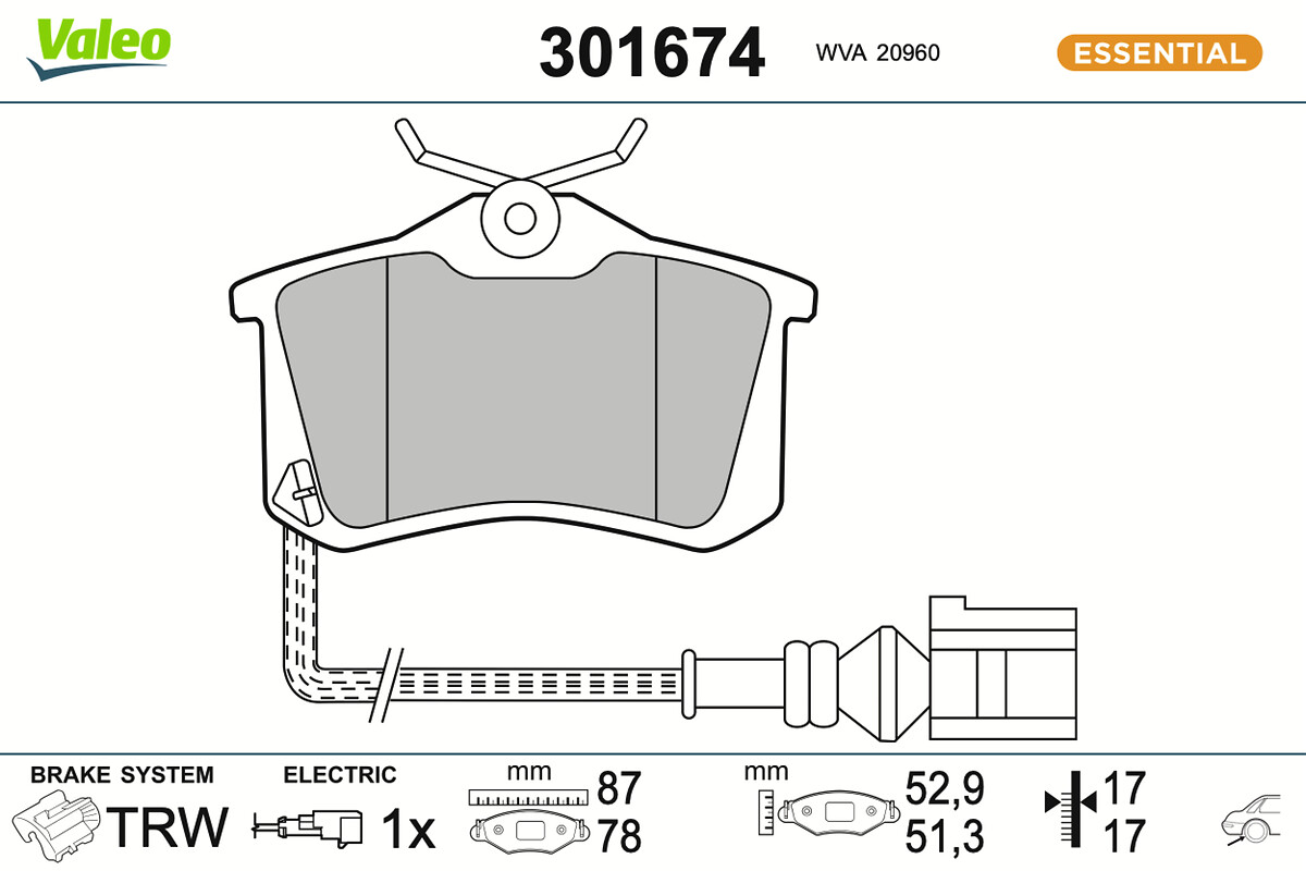 VALEO Bremseklodser 301674 bagaksel for VW