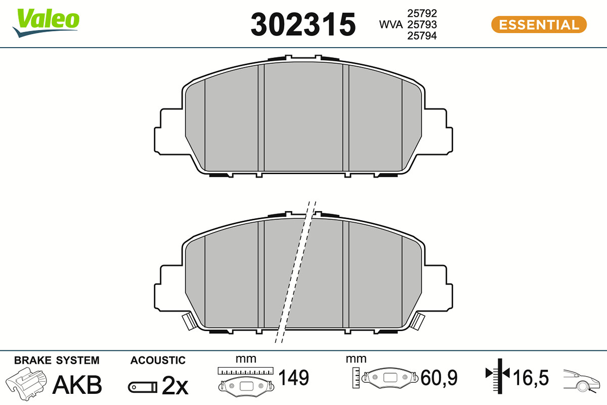 VALEO Bremseklodser 302315 foraksel for HONDA (GAC) HONDA