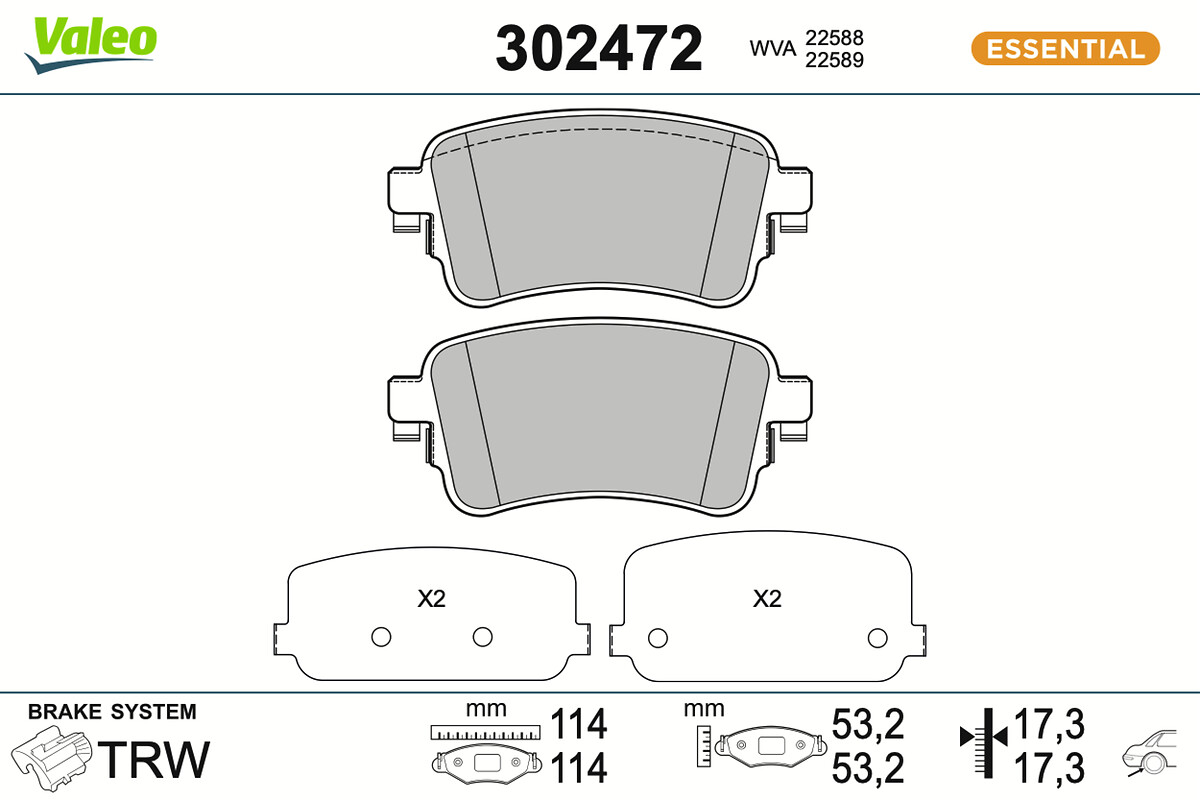 VALEO Bremseklodser 302472 bagaksel for FIAT VAUXHALL TOYOTA