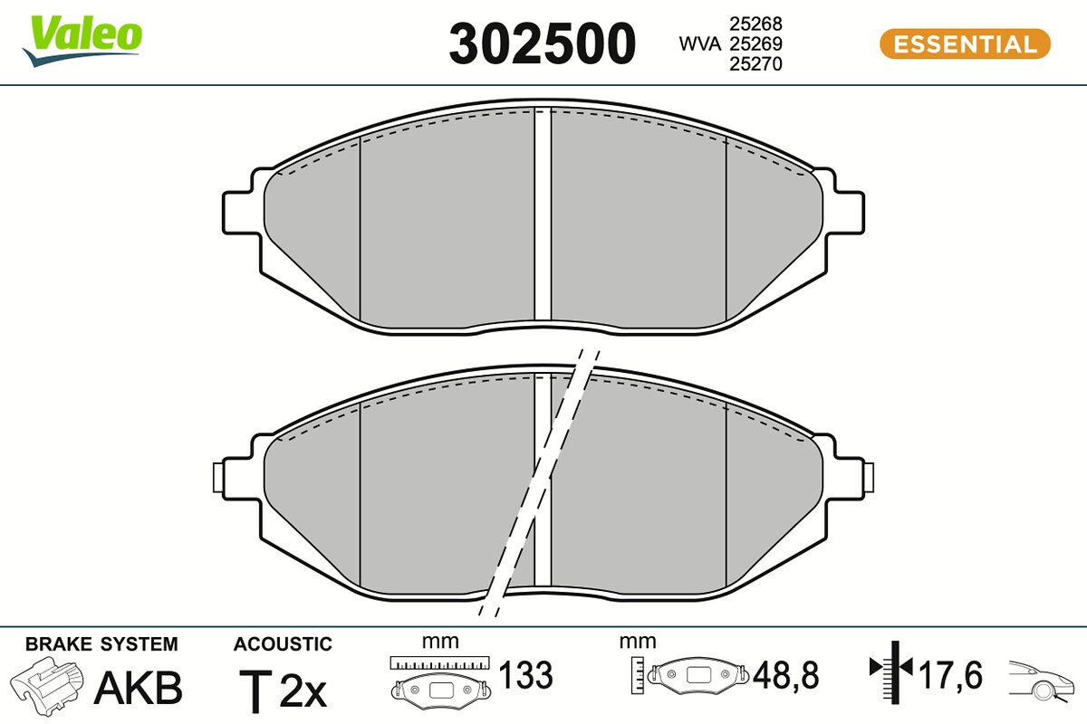 VALEO Bremseklodser 302500 foraksel for CHEVROLET
