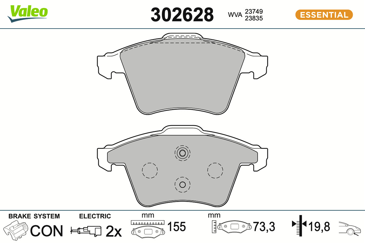 VALEO Bremseklodser 302628 foraksel for VW