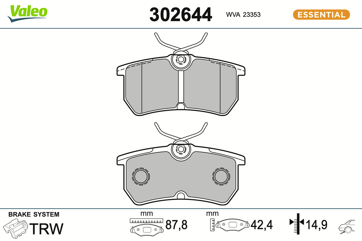 VALEO Bremseklodser 302644 bagaksel for FORD