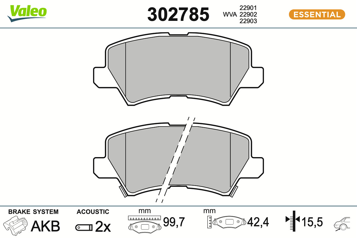 VALEO Bremseklodser 302785 bagaksel for KIA