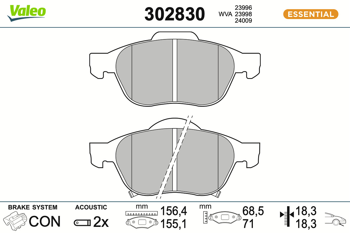 VALEO Bremseklodser 302830 foraksel for TOYOTA