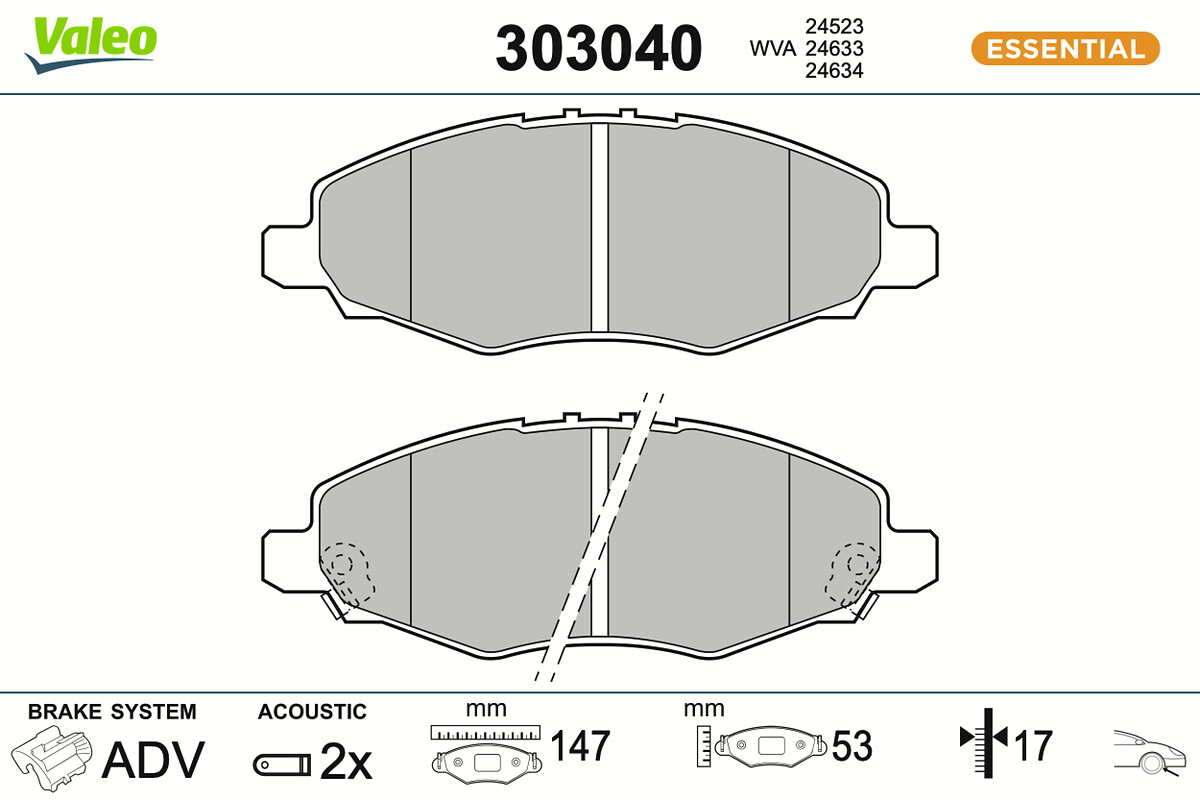 VALEO Bremseklodser 303040 foraksel for TOYOTA