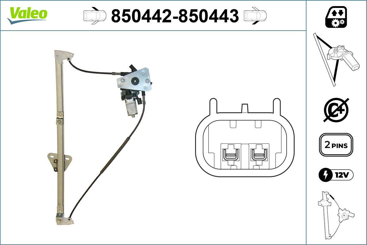 VALEO Vinduesløfter 850443 foran til højre for VW
