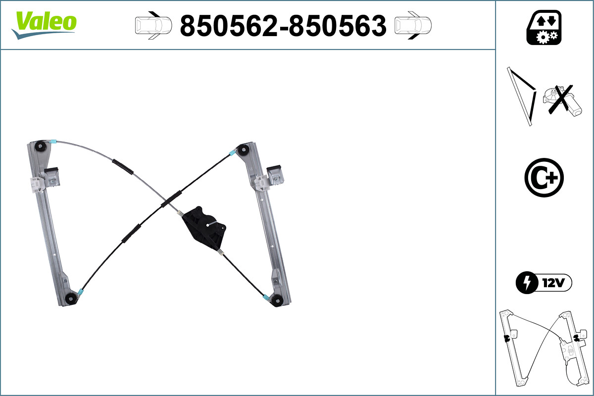 VALEO Vinduesløfter 850563 foran til højre for VW