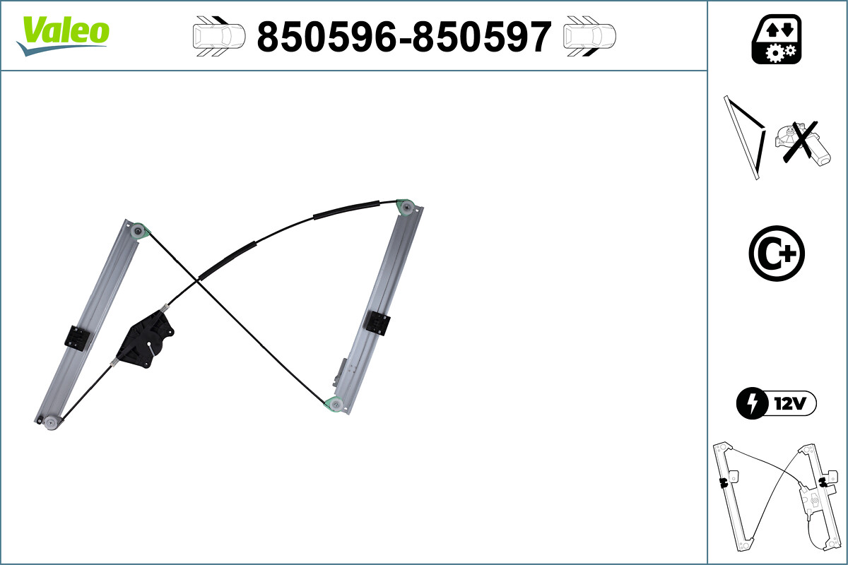 VALEO Vinduesløfter 850597 foran til højre for AUDI SEAT