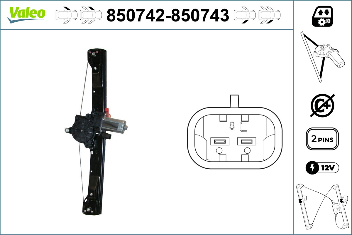 VALEO Vinduesløfter 850742 foran til venstre for FIAT ABARTH