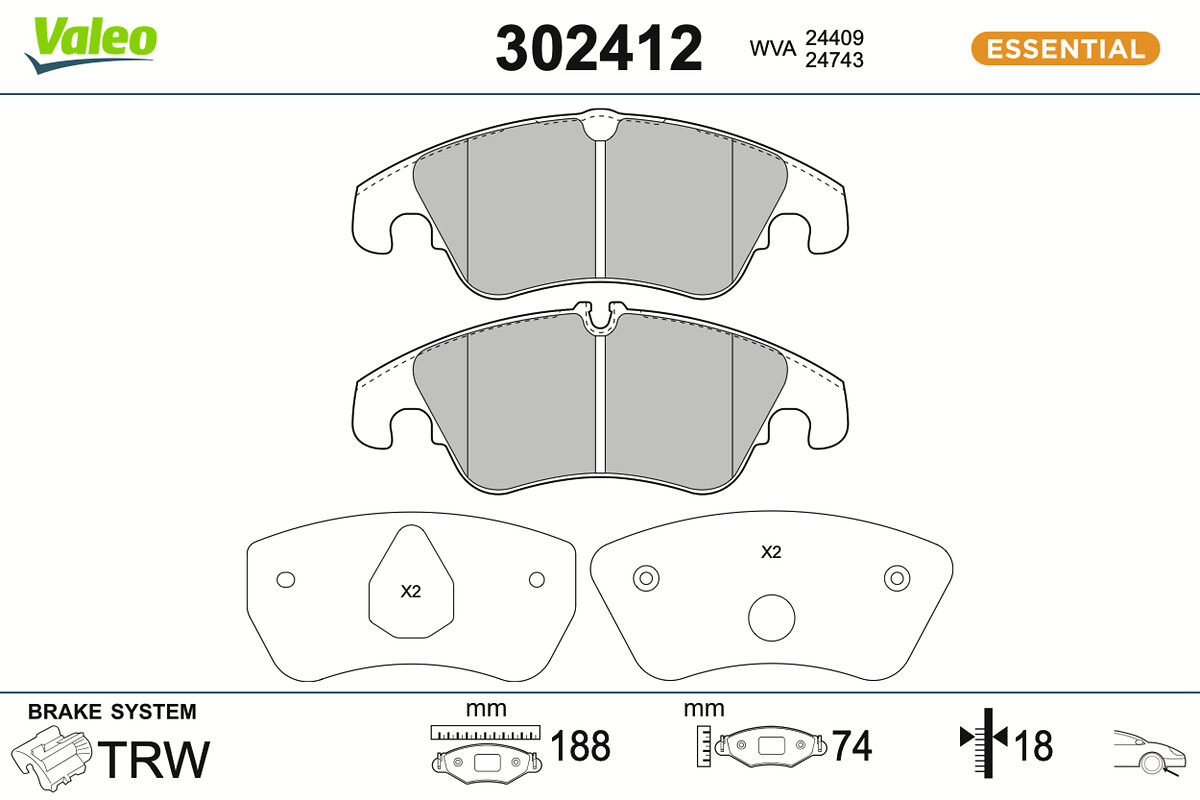 VALEO Bremseklodser 302412 foraksel for AUDI (FAW) AUDI