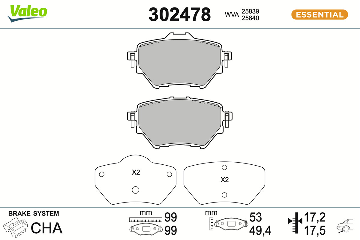 VALEO Bremseklodser 302478 bagaksel for VAUXHALL LANCIA DS PEUGEOT PEUGEOT (DF-PSA) TOYOTA