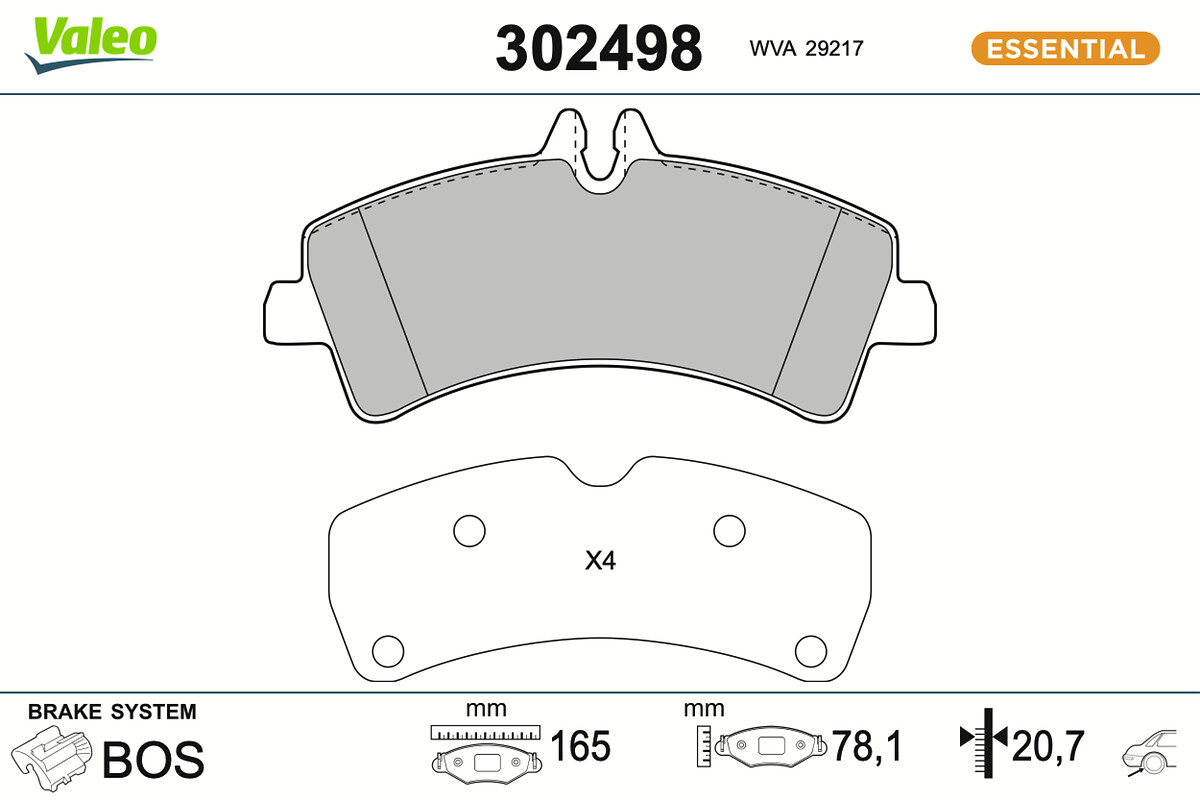 VALEO Bremseklodser 302498 bagaksel for MERCEDES-BENZ VW
