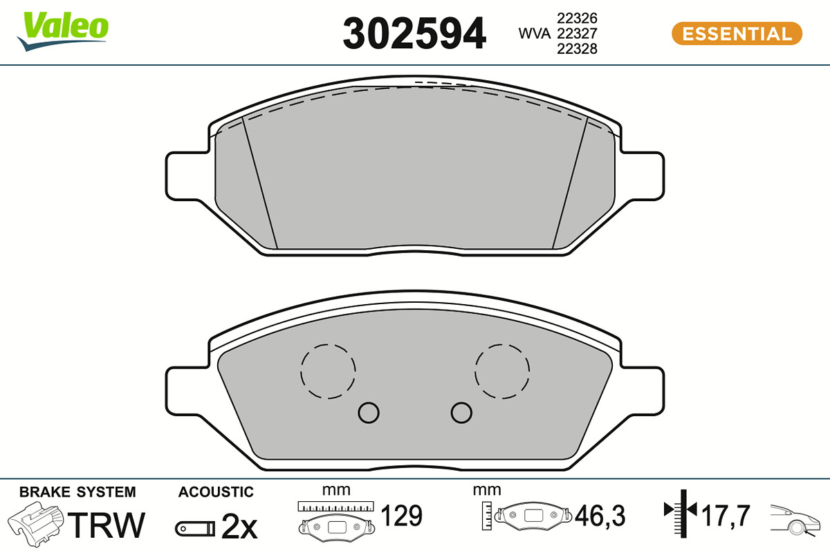 VALEO Bremseklodser 302594 foraksel for OPEL VAUXHALL