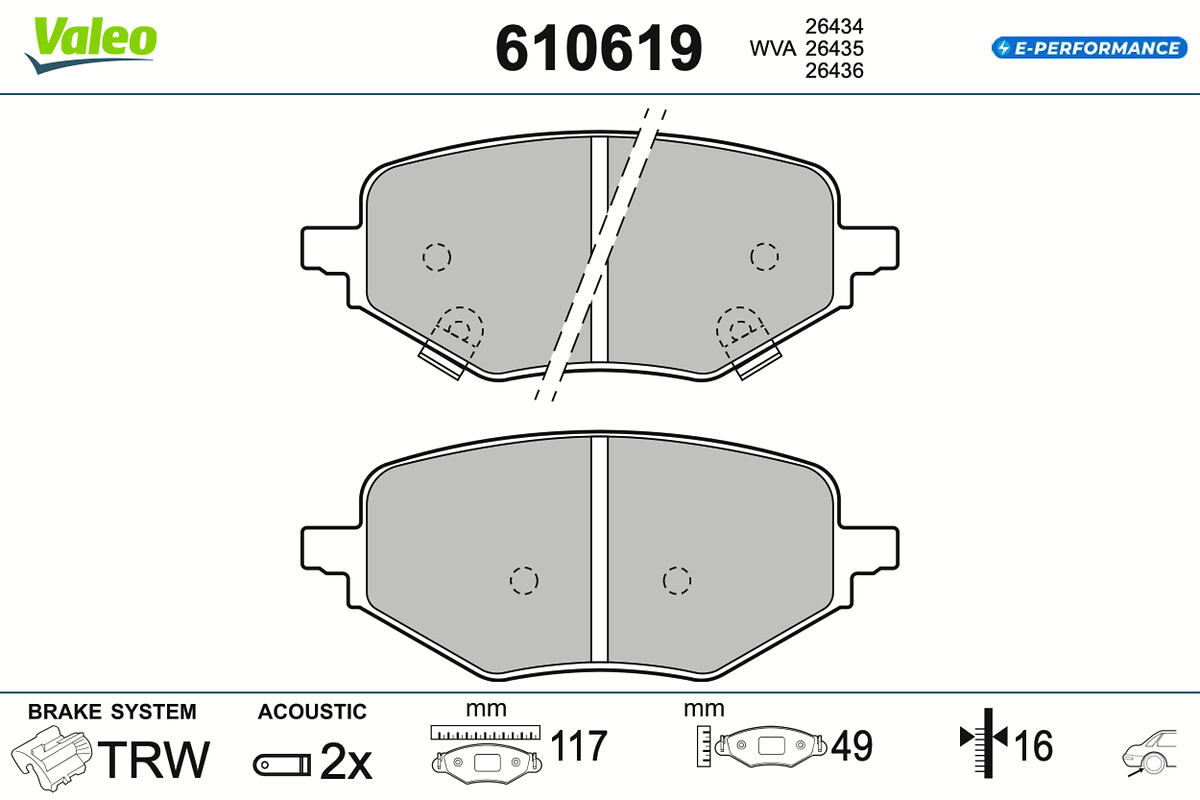 VALEO Bremseklodser 610619 bagaksel for MG (SAIC)