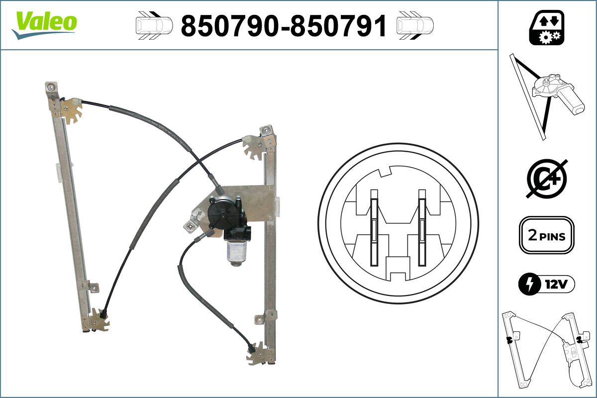 VALEO Vinduesløfter 850791 foran til højre for RENAULT