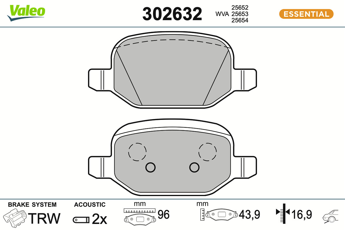 VALEO Bremseklodser 302632 bagaksel for FIAT