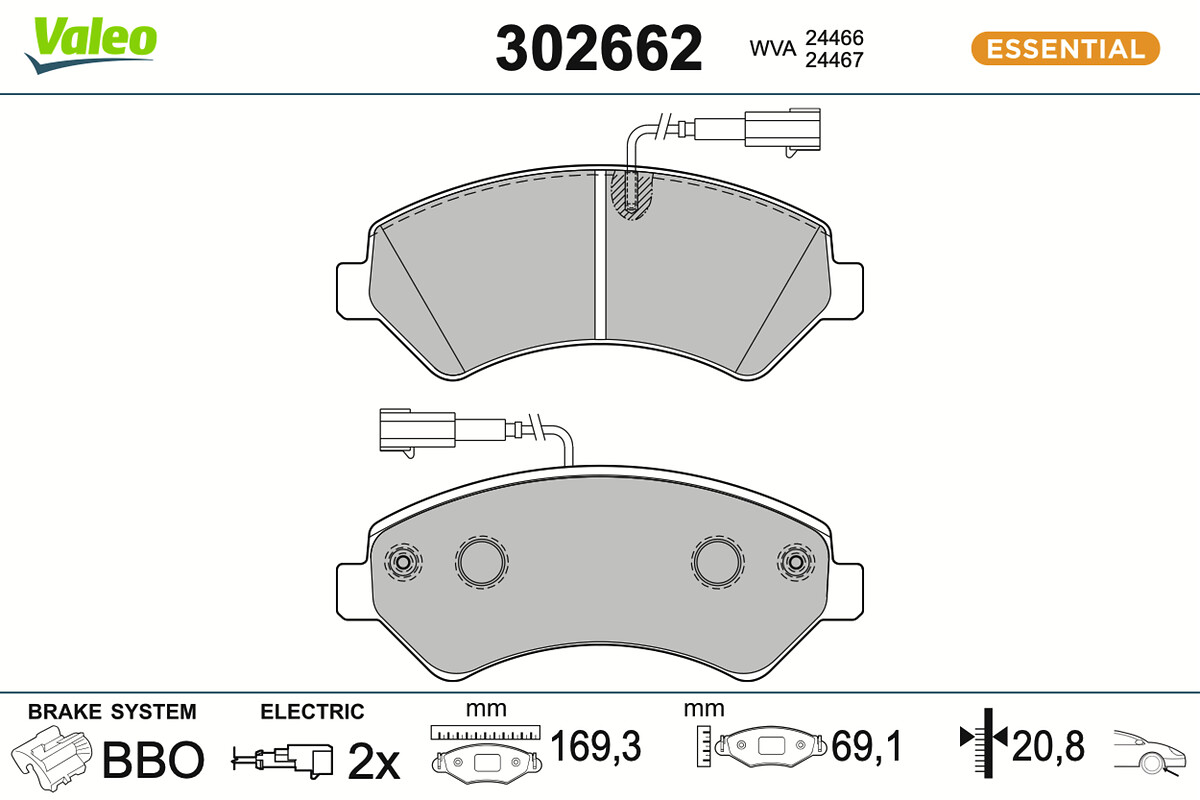 VALEO Bremseklodser 302662 foraksel for FIAT