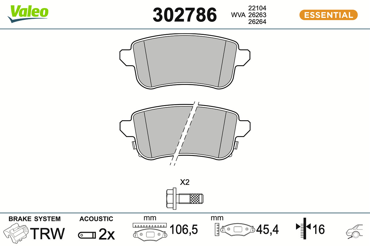 VALEO Bremseklodser 302786 bagaksel for RENAULT