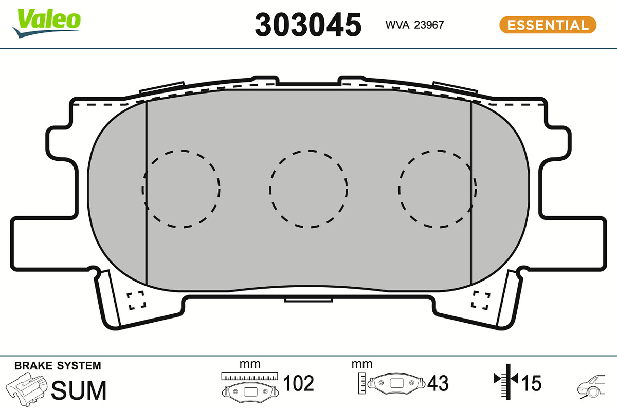 VALEO Bremseklodser 303045 bagaksel for TOYOTA LEXUS