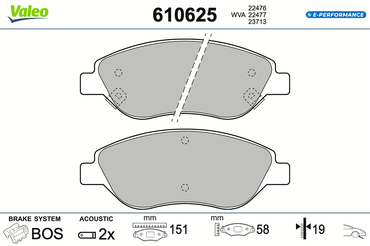 VALEO Bremseklodser 610625 foraksel for FIAT