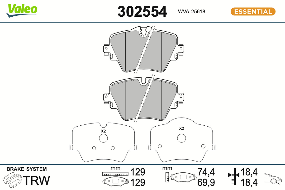 VALEO Bremseklodser 302554 foraksel for COWIN BMW (BRILLIANCE) TOYOTA