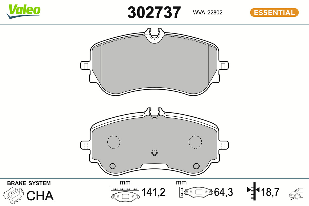 VALEO Bremseklodser 302737 bagaksel for MAN VW