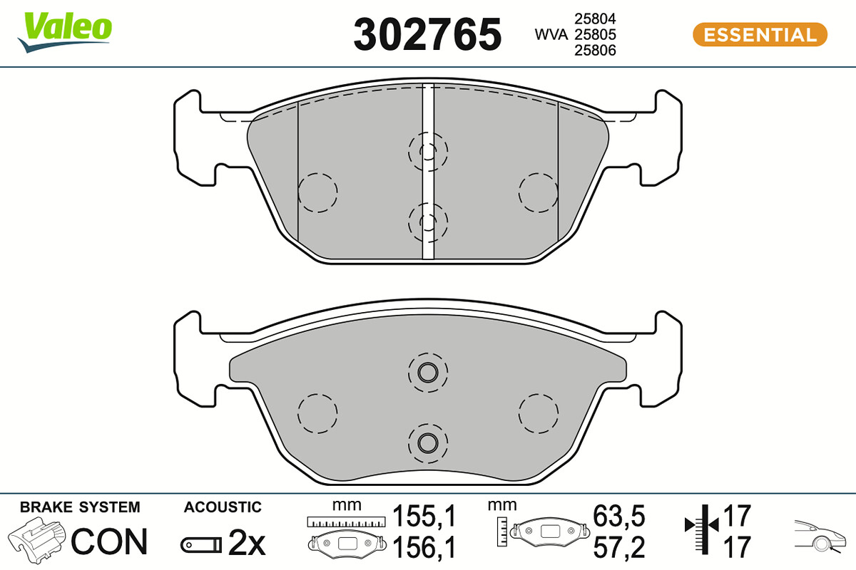VALEO Bremseklodser 302765 foraksel for HONDA