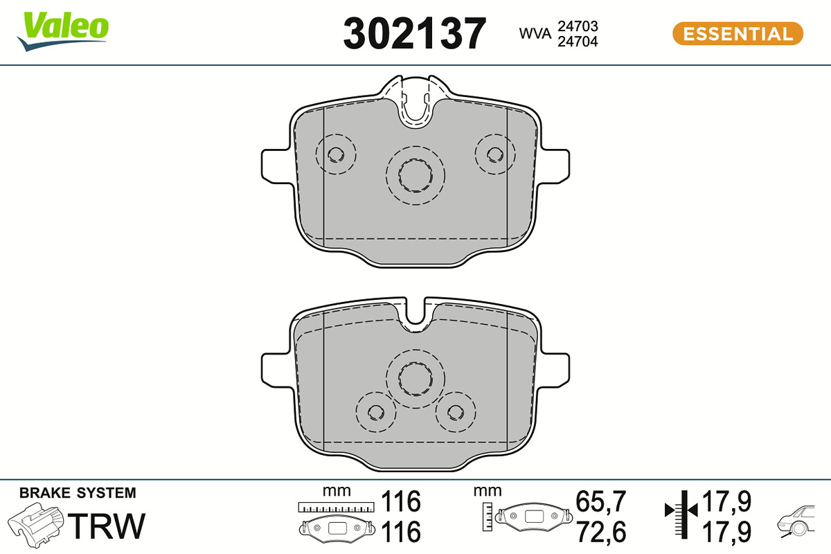 VALEO Bremseklodser 302137 bagaksel for BMW