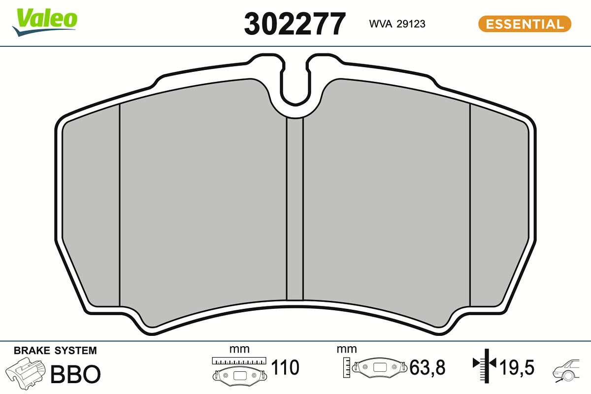 VALEO Bremseklodser 302277 bagaksel for IVECO