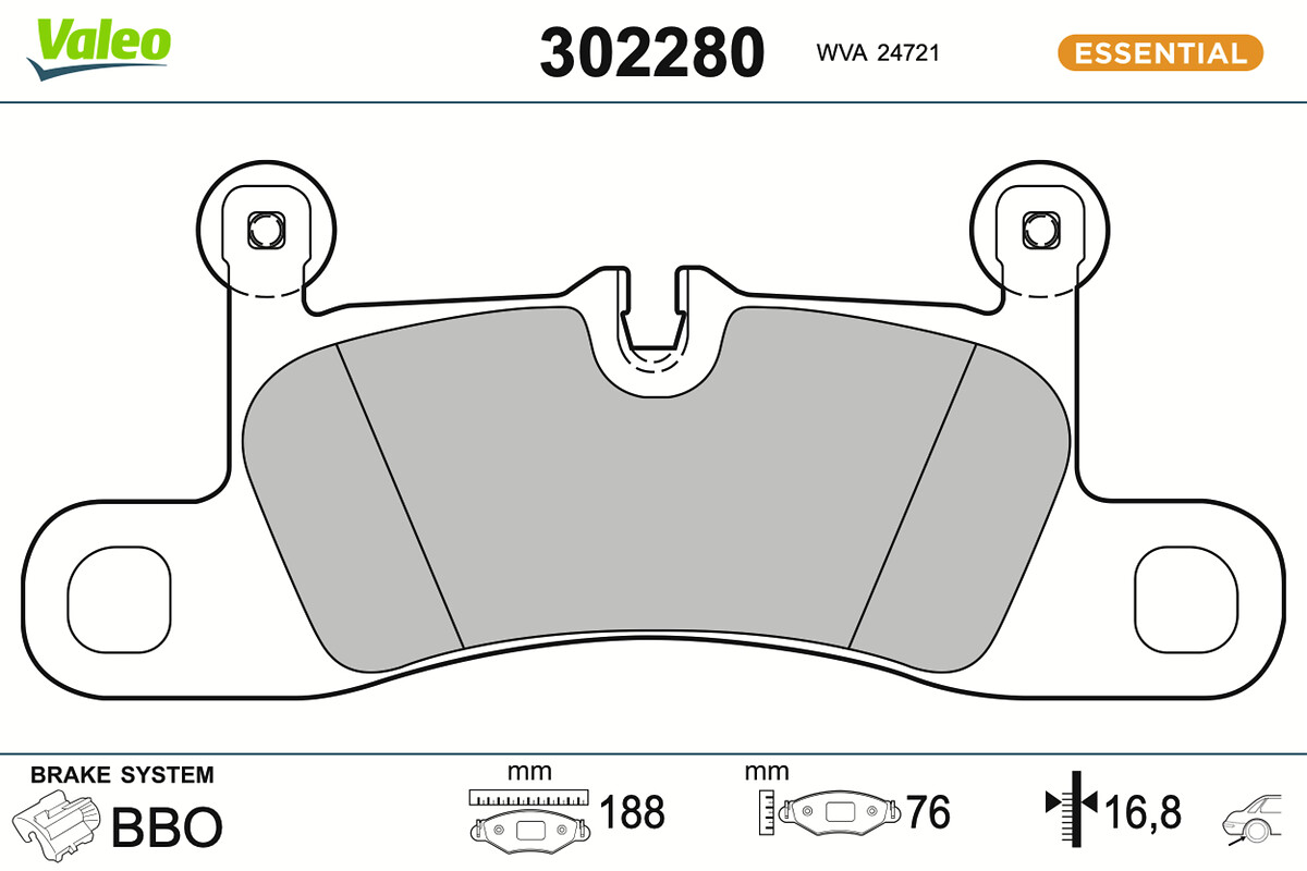 VALEO Bremseklodser 302280 bagaksel for PORSCHE VW