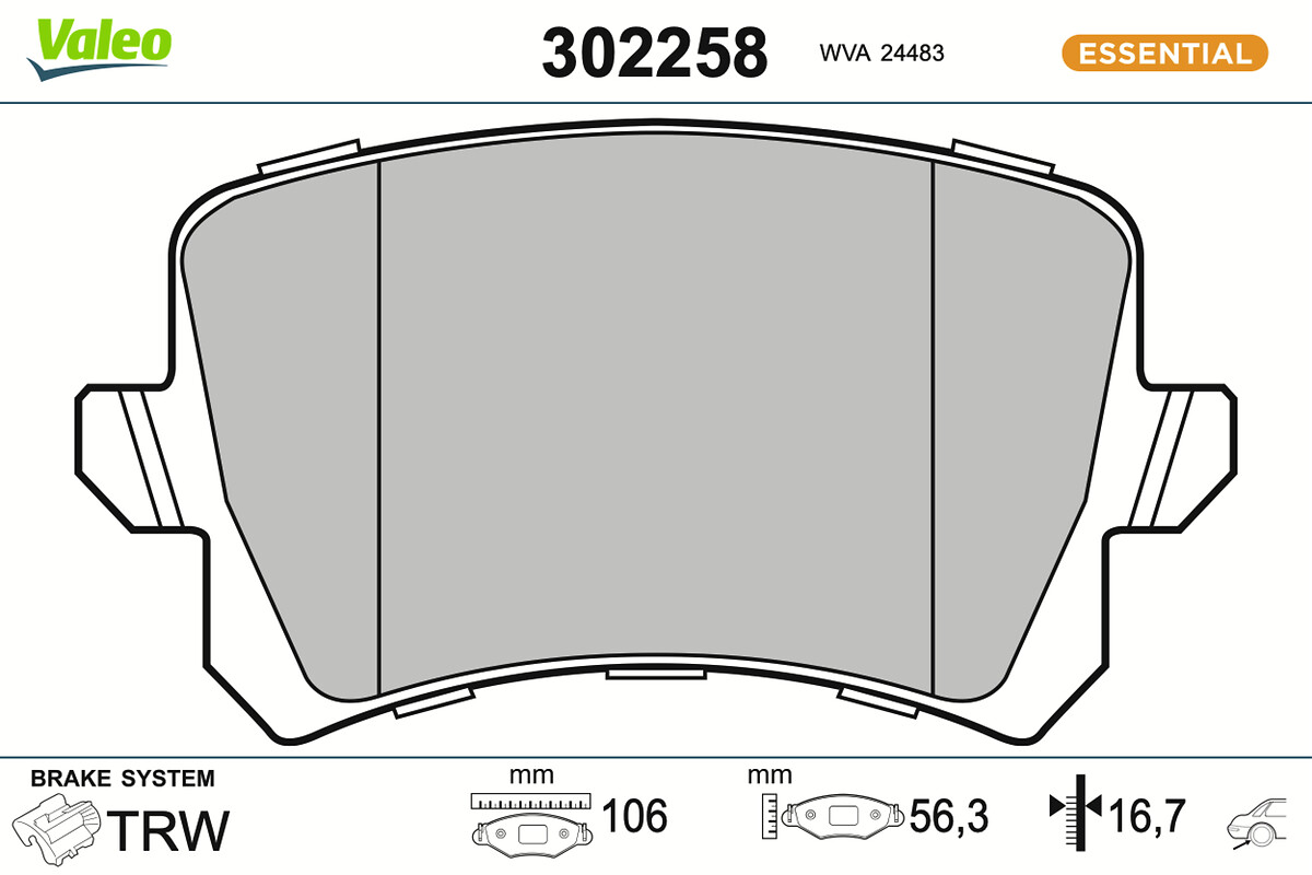 VALEO Bremseklodser 302258 bagaksel for VW VW (SVW)