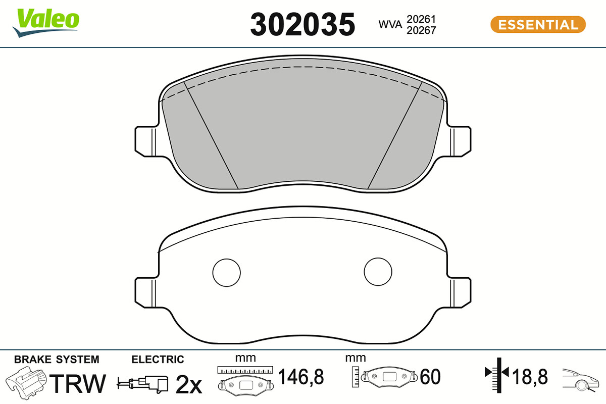 VALEO Bremseklodser 302035 foraksel for PEUGEOT LANCIA