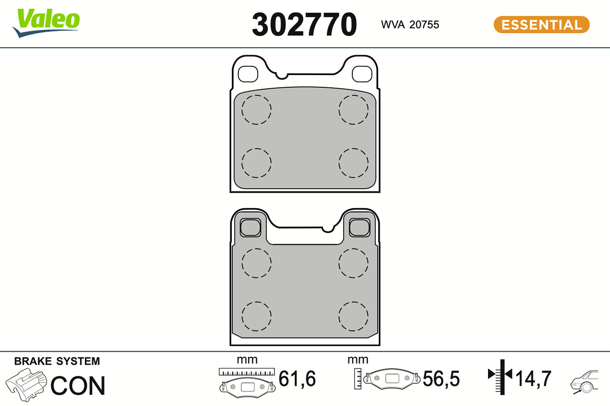 VALEO Bremseklodser 302770 bagaksel for VOLVO
