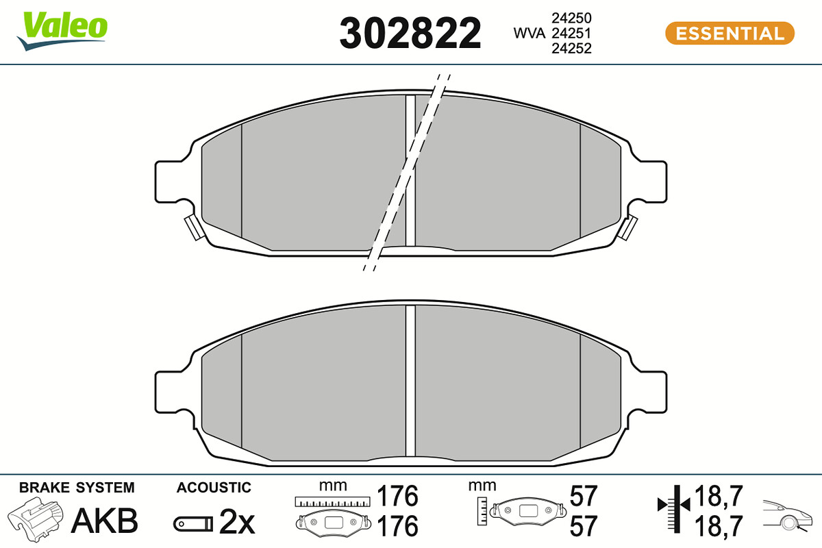 VALEO Bremseklodser 302822 foraksel for JEEP