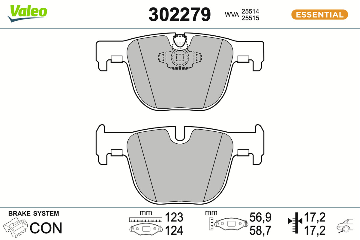 VALEO Bremseklodser 302279 bagaksel for BMW (BRILLIANCE) BMW