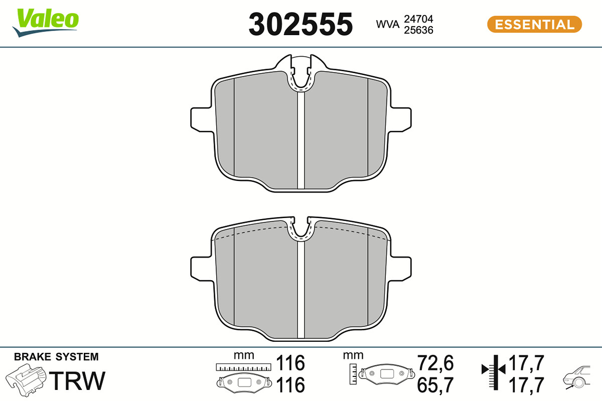 VALEO Bremseklodser 302555 bagaksel for BMW BMW (BRILLIANCE)