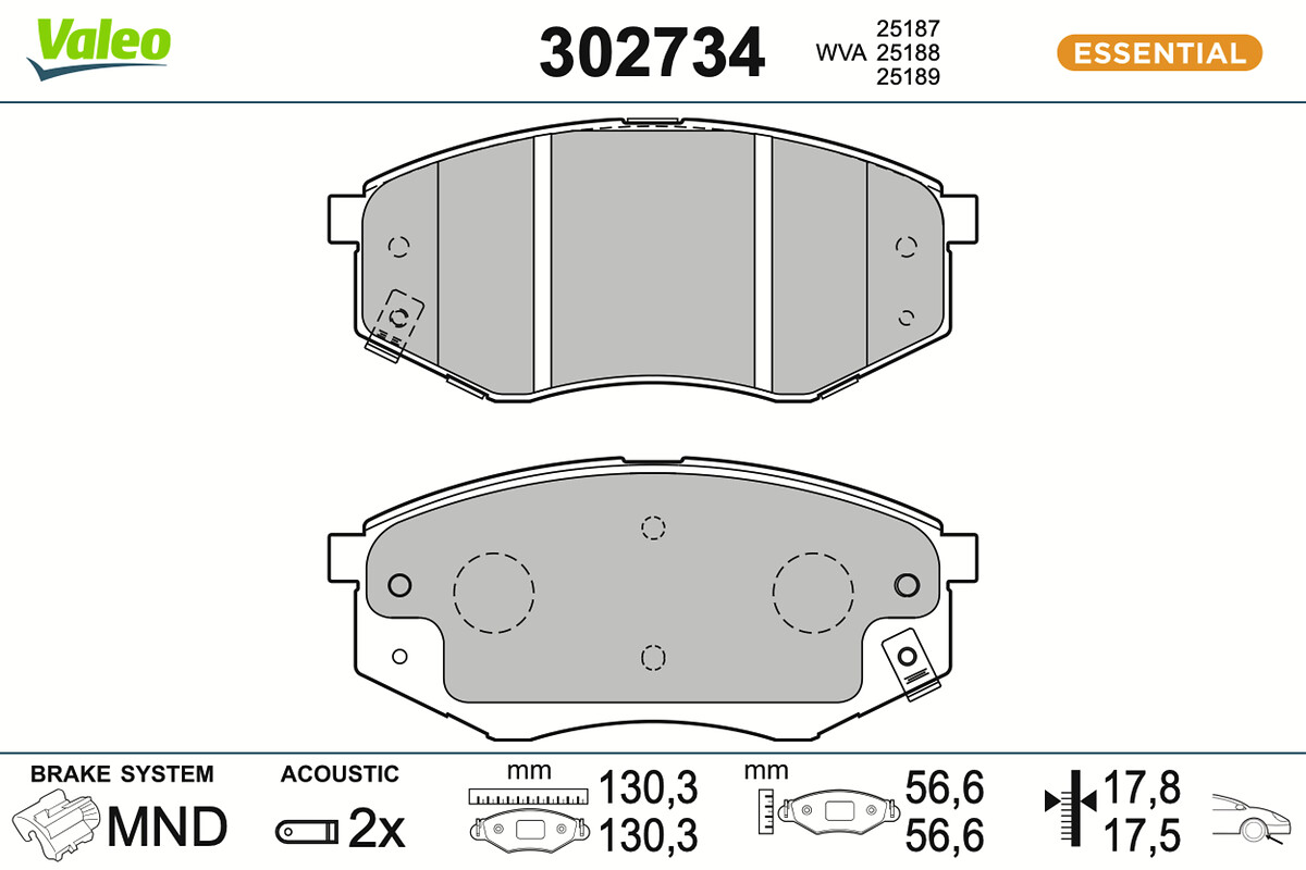 VALEO Bremseklodser 302734 foraksel for KIA HYUNDAI